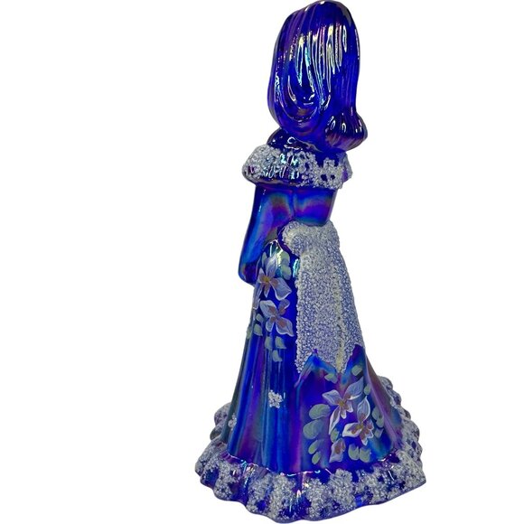 Fenton Bridesmaid Cobalt Blue Iridescent Glass Figurine Floral Artist Signed VTG - Picture 8 of 14